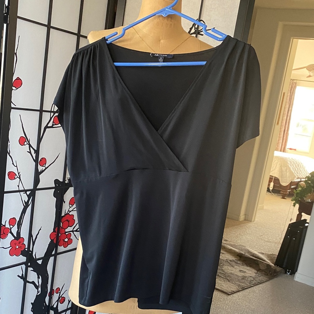 Anne Klein Black V-Neck Blouse